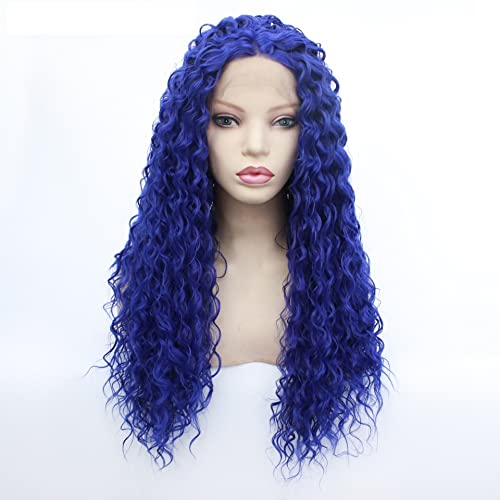 Perücken Haar for Frauen Lange verworrene lockige Perücke for Frauen Blaue Spitzefrontseite synthetische Wellenperücken Party Kostüm Cosplay Haarschönheit for den Alltag von TAYGUM