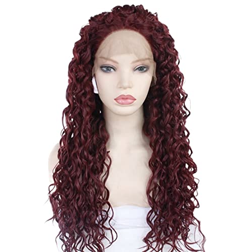 Perücken Haar for Frauen Lange verworrene lockige Perücke for Frauen Weinrote synthetische Lace-Front-Perücken Halloween-Kostüm Cosplay Haarmode for den Alltag von TAYGUM