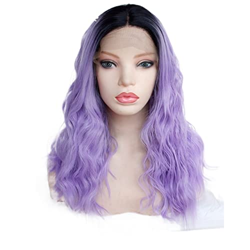 Perücken Haar for Frauen Langes lockiges gewelltes Haar Perücken for Frauen Ombre Helllila Spitzefront synthetische Perücke Party Cosplay Haarschönheit for den Alltag (Color : Ombre Light Purple, Si von TAYGUM