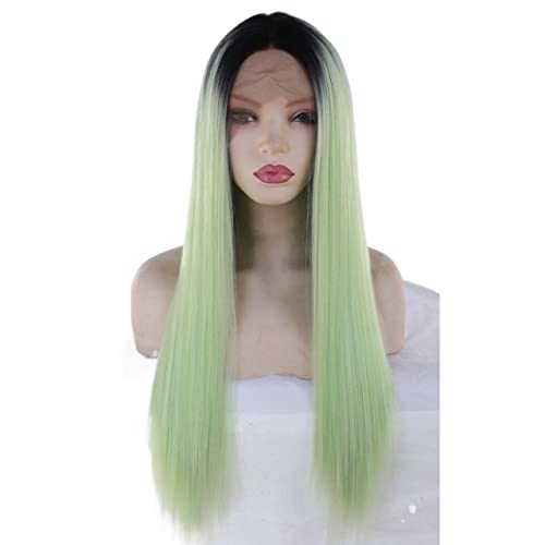 Perücken Haar for Frauen Langes seidiges glattes Haar Perücken for Frauen Synthetische Ombre Grüne Spitze-Frontal-Perücke Kostüm Cosplay Haarmode for den Alltag von TAYGUM