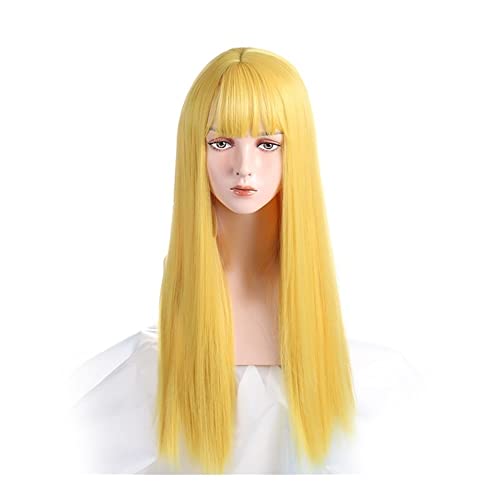 Perücken Haar for Frauen Natürliches langes glattes Haar Hitzebeständige Perücke mit Pony Cosplay Mode for Party (Color : Lemon yellow) von TAYGUM