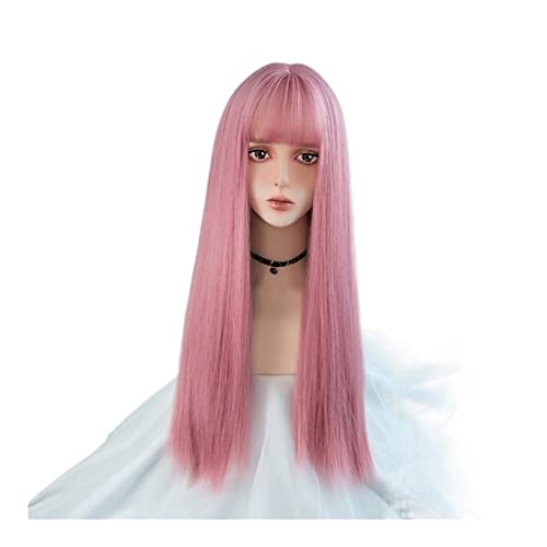 Perücken Haar for Frauen Natürliches langes glattes Haar Hitzebeständige Perücke mit Pony Cosplay Mode for Party (Color : Light Pink) von TAYGUM