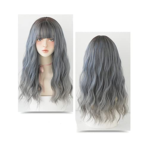 Perücken Haar for Frauen Ombre langes Haar leicht lockig gewellt natürlich flauschig volle Haarabdeckung Schönheit for Party (Color : Fog blue grey) von TAYGUM