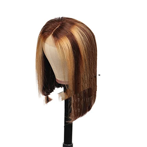 Perücken Haar for Frauen Schulterlange Bob-Perücken for Frauen Braun Mix Blonde Mittelteil Haaransatz Kostüm Cosplay Perücke Perfekt for den Alltag (Color : Brown Mix Blonde, Size : 10 Inch) von TAYGUM