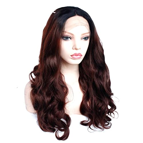 Perücken Haar for Frauen Schulterlange Wellenperücke for Frauen Lose synthetische Ombre Weinrote Spitze-Frontal-Perücke Partyhaar Perfekt for Party von TAYGUM