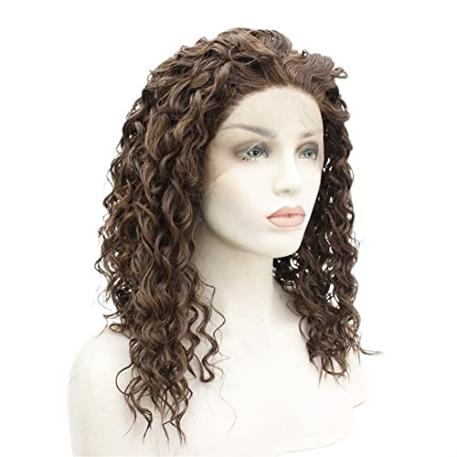 Perücken Haar for Frauen Schulterlange lockige Wellenperücken for Frauen Flauschige Ombre Schwarzbraune Spitzefront-Synthetikperücke Charmant for Party (Color : Ombre Black Brown, Size : 16 Inch) von TAYGUM