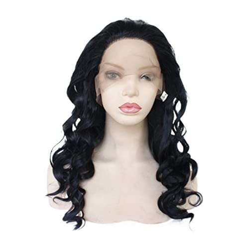 Perücken Haar for Frauen Schulterlange lockige Wellenperücken for Frauen Schwarze Spitzefront-Synthetikperücke Kostüm Cosplay Haar Perfekt for Party (Color : Schwarz, Size : Three color curly 14 Inc von TAYGUM