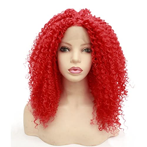 Perücken Haar for Frauen Schulterlange verworrene lockige Perücke for Frauen Flauschige rote Spitze-Front-Synthetik-Perücken Kostüm Cosplay Haarschönheit for den Alltag (Color : rot, Size : Three co von TAYGUM