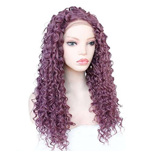 Perücken Haar for Frauen Schulterlange verworrene lockige Perücke for Frauen Rosa Mix Lila Spitzenfront Halloween Kostüm Cosplay Perücken Schönheit for Party von TAYGUM