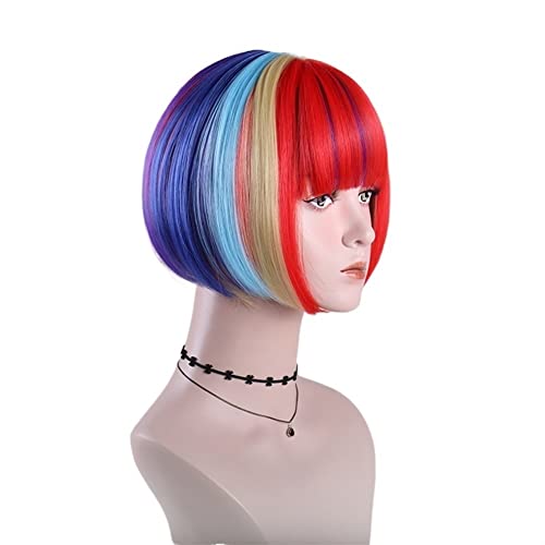 Perücken Haare for Frauen, kurze bunte Bob-Perücken mit Pony for Frauen, synthetische Halloween-Party-Kostüm, Cosplay-Perücke, Schönheit for Party von TAYGUM