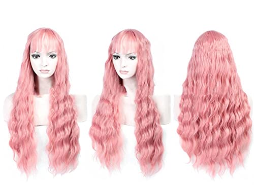 Perücken Haare for Frauen, lange, flauschige, lockige, wellige Haarperücken for Frauen, rosa/lila, hitzefreundliche synthetische Cosplay-Party-Perücke, perfekt for den Alltag (Color : Rosa) von TAYGUM