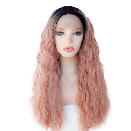 Perücken Haare for Frauen Lange Wasserwellenperücken for Frauen Ombre Hellrosa mit dunklen Wurzeln Halloween Cosplay Lace Frontal Perücke Schönheit for den Alltag von TAYGUM