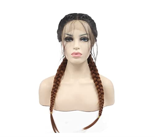 Perücken Haare for Frauen Lange Zopfperücken for Frauen Schwarz Mix Braun Doppelschwanz-Synthetik-Lace-Front-Perücken mit Babyhaar Perfekt for Party von TAYGUM