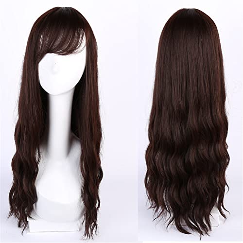 Perücken Haare for Frauen Lange gewellte Perücken mit seitlichem Pony for Frauen Ombre Weinrot Halloween-Kostüm Cosplay-Perücke Schönheit for den Alltag von TAYGUM