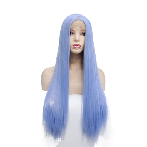 Perücken Haare for Frauen Lange glatte Haare Perücken for Frauen Blaue Spitze vorne Mittelteil Haaransatz Party Kostüm Cosplay Perücke Schönheit for Party von TAYGUM