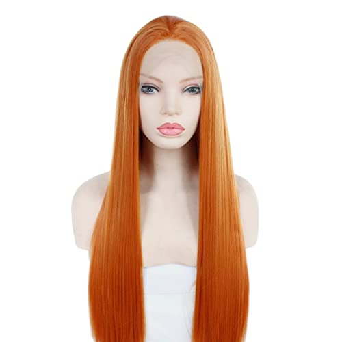 Perücken Haare for Frauen Lange glatte Haare Perücken for Frauen Orange synthetische Spitze-Front-Perücke Halloween-Kostüm Cosplay-Perücken Charmant for Party von TAYGUM