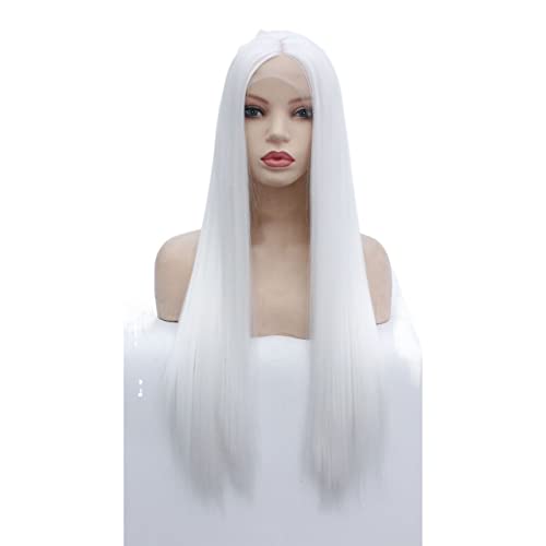 Perücken Haare for Frauen Lange glatte Haare Perücken for Frauen Seidige weiße Spitzefront-Synthetikperücke Halloween Cosplay Haarmode for den Alltag (Color : Weiß, Size : 26inch) von TAYGUM