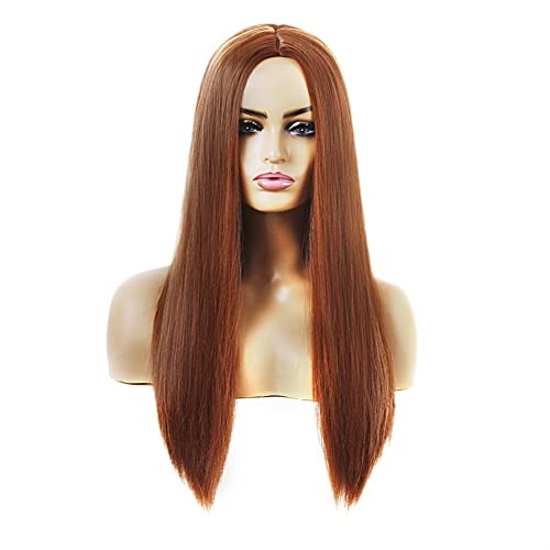 Perücken Haare for Frauen Lange glatte Haare Perücken for Frauen mit dunklen Wurzeln Mittelteil Haaransatz Party Kostüm Cosplay Perücke Schönheit for Party (Color : Red Brown) von TAYGUM