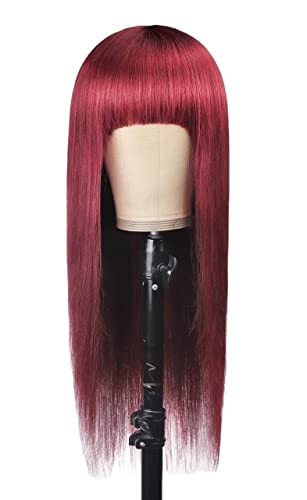 Perücken Haare for Frauen Lange lila rote glatte Haarperücken mit Pony for Frauen Seidige Halloween-Kostüm-Cosplay-Perücke Perfekt for den Alltag von TAYGUM