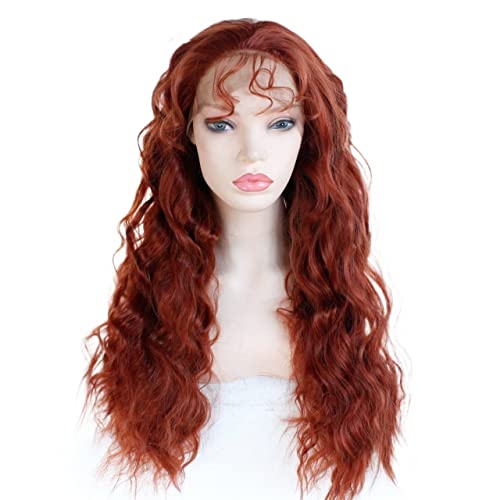 Perücken Haare for Frauen Lange tiefe Wellenperücken for Frauen Flauschige weinrote Spitzenfront mit Babyhaar Synthetische Perücke Partyhaar Perfekt for Party (Color : Weinrot, Size : 26inch) von TAYGUM