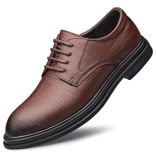 TAYGUM Formelle Schuhe, Oxford for Herren, for Schnüren, runde Zehenpartie, Kariertes Leder, Derby-Schuhe, rutschfeste Gummisohle, niedriger Schnitt, klassisch(Color:Braun,Size:41 EU) von TAYGUM