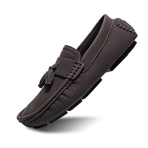 TAYGUM Halbschuhe for Herren, runde Zehenpartie, Wildleder, mit Quaste, Penny-Loafer, Flacher Absatz, rutschfest, bequem, modisch(Color:Braun,Size:43 EU) von TAYGUM