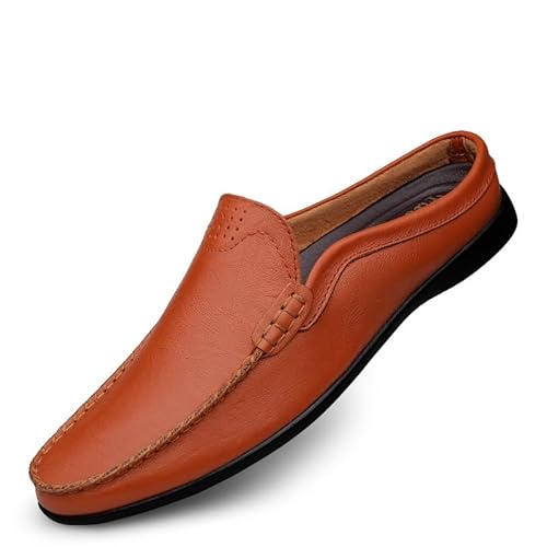 TAYGUM Herren Halbschuhe, einfarbig, runde Zehenpartie, PU-Leder, Halbhalbschuhe, Flacher Absatz, rutschfest, for Hineinschlüpfen(Color:Braun,Size:40 EU) von TAYGUM