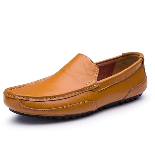 TAYGUM Herren-Loafer, quadratische Zehenpartie, Kunstleder, Mokassins, Schuhe, bequem, Flacher Absatz, leicht, Party-Slipper(Color:Yellow Brown,Size:41 EU) von TAYGUM