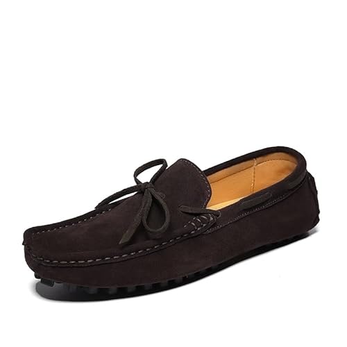 TAYGUM Herren-Loafer, quadratische Zehenpartie, Nubukleder, Mokassins, Bootsschuhe, leicht, rutschfest, Flacher Absatz, modische Slip-on-Schuhe (Color : Braun, Size : 40 EU) von TAYGUM