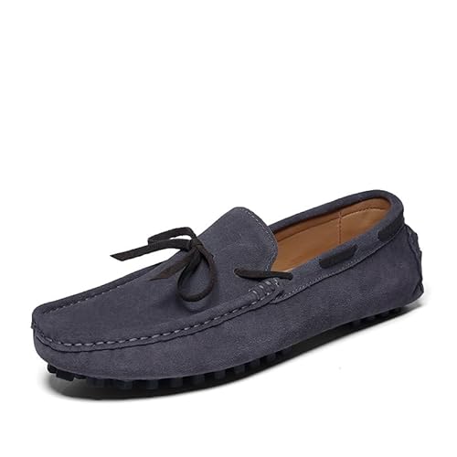 TAYGUM Herren-Loafer, quadratische Zehenpartie, Nubukleder, Mokassins, Bootsschuhe, leicht, rutschfest, Flacher Absatz, modische Slip-on-Schuhe (Color : Gray, Size : 39 EU) von TAYGUM