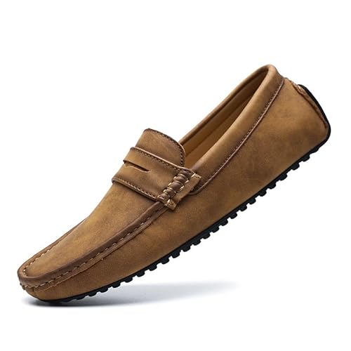 TAYGUM Herren-Loafer, quadratische Zehenpartie, PU-Leder, Penny-Loafer for Fahren, Flacher Absatz, leicht, flexibel, modisch, klassisch, for Hineinschlüpfen(Color:Braun,Size:40 EU) von TAYGUM