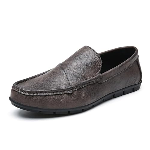 TAYGUM Herren-Loafer, runde Spitze, PU-Leder, einfarbig, Mokassins, Schuhe, Flacher Absatz, leicht, flexibel, modisch, Hochzeit, Slip-on (Color : Gray, Size : 39 EU) von TAYGUM