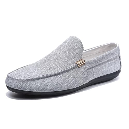 TAYGUM Herren-Loafer, runde Zehen-Mokassins, Stoff-Loafer-Schuhe, Flexibler Flacher Absatz, leichte Slipper for Gehen, for den Abschlussball (Color : Gray, Size : 43 EU) von TAYGUM