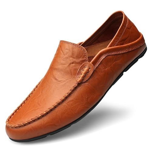 TAYGUM Herren-Loafer, runde Zehenpartie, Kunstleder-Loafer-Schuhe, leicht, Flacher Absatz, rutschfest, klassischer Slip-On (Color : Red Brown, Size : 44 EU) von TAYGUM