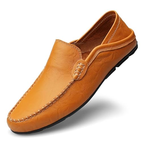 TAYGUM Herren-Loafer, runde Zehenpartie, Kunstleder-Loafer-Schuhe, leicht, Flacher Absatz, rutschfest, klassischer Slip-On (Color : Yellow Brown, Size : 38 EU) von TAYGUM