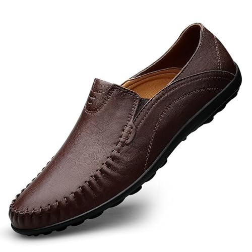 TAYGUM Herren-Loafer, runde Zehenpartie, Leder, einfarbig, Slipper, Flacher Absatz, leicht, flexibel, for Gehen(Color:Braun,Size:37 EU) von TAYGUM