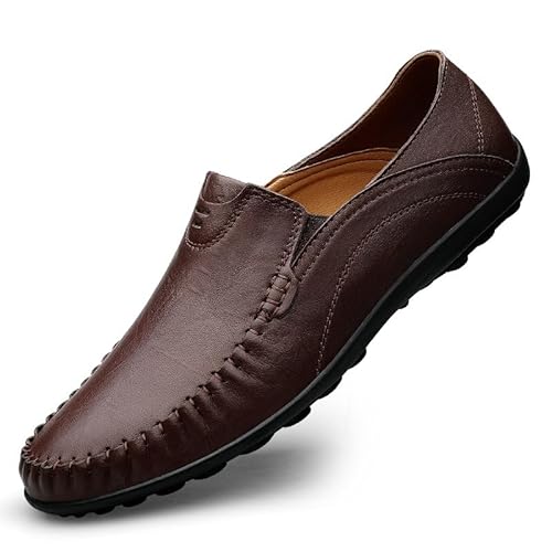 TAYGUM Herren-Loafer, runde Zehenpartie, Leder, einfarbig, Slipper, Flacher Absatz, leicht, flexibel, for Gehen(Color:Braun,Size:44 EU) von TAYGUM