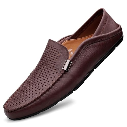 TAYGUM Herren-Loafer, runde Zehenpartie, Leder, perforiert, atmungsaktiv, Loafer-Schuhe, flexibel, bequem, leicht, for Hineinschlüpfen im Freien(Color:Dunkelbraun,Size:43 EU) von TAYGUM