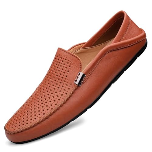 TAYGUM Herren-Loafer, runde Zehenpartie, Leder, perforiert, atmungsaktiv, Loafer-Schuhe, flexibel, bequem, leicht, for Hineinschlüpfen im Freien(Color:Red Brown,Size:37 EU) von TAYGUM