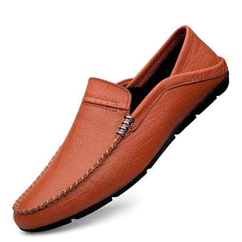 TAYGUM Herren-Loafer, runde Zehenpartie, Leder-Loafer-Schuhe, rutschfest, flexibel, widerstandsfähig, Hochzeit, Party, Slip-on (Color : Braun, Size : 38 EU) von TAYGUM