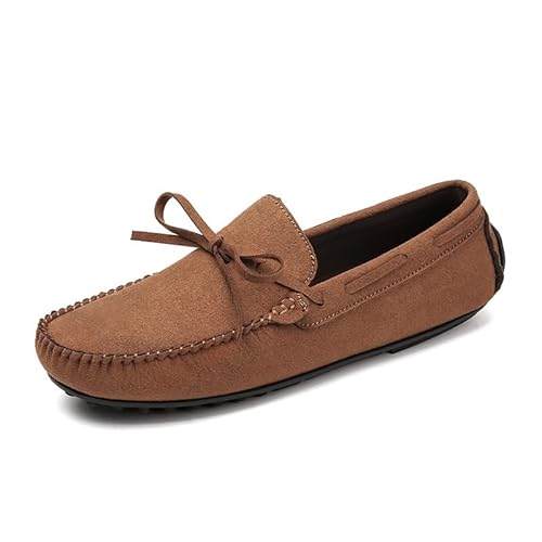 TAYGUM Herren-Loafer, runde Zehenpartie, Wildleder, Vamp, Bootsschuhe, Fahr-Loafer, bequem, Flacher Absatz, rutschfest, lässig(Color:Braun,Size:41 EU) von TAYGUM