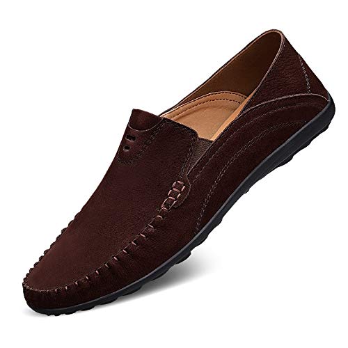 TAYGUM Herren-Loafer, runde Zehenpartie, Wildleder, Vamp-Loafer-Schuhe, rutschfest, leicht, rutschfest, lässig, modisch, Slip-on (Color : Dunkelbraun, Size : 41 EU) von TAYGUM