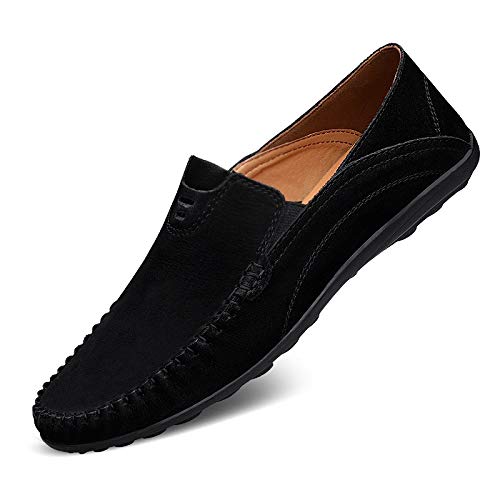 TAYGUM Herren-Loafer, runde Zehenpartie, Wildleder, Vamp-Loafer-Schuhe, rutschfest, leicht, rutschfest, lässig, modisch, Slip-on (Color : Schwarz, Size : 37 EU) von TAYGUM