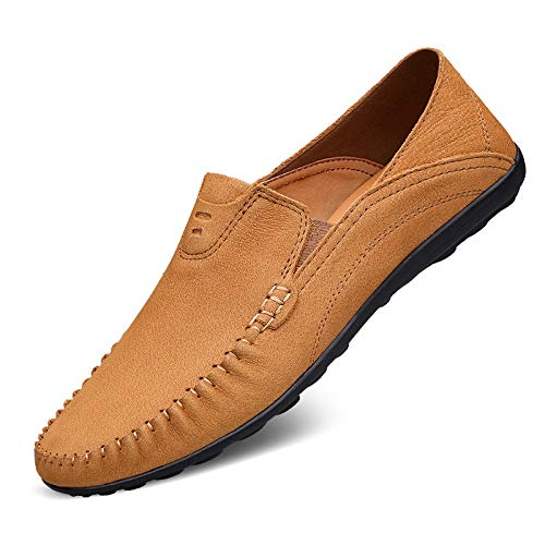 TAYGUM Herren-Loafer, runde Zehenpartie, Wildleder, Vamp-Loafer-Schuhe, rutschfest, leicht, rutschfest, lässig, modisch, Slip-on (Color : Yellow Brown, Size : 43 EU) von TAYGUM