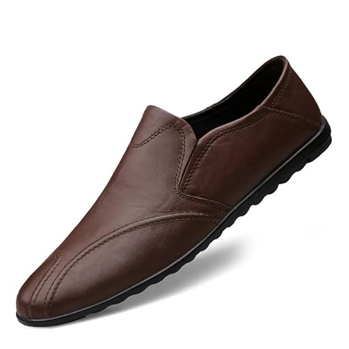 TAYGUM Herren-Loafer, runde Zehenpartie, einfarbig, Flacher Absatz, rutschfest, flexibel, for Spaziergänge(Color:Braun,Size:40 EU) von TAYGUM