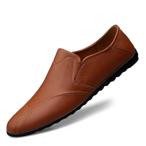 TAYGUM Herren-Loafer, runde Zehenpartie, einfarbig, Flacher Absatz, rutschfest, flexibel, for Spaziergänge(Color:Red Brown,Size:40 EU) von TAYGUM