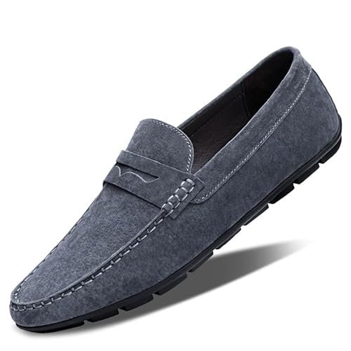 TAYGUM Herren-Loafer, runde Zehenpartie, einfarbig, Wildleder, Penny-Loafer, Flacher Absatz, bequem, widerstandsfähig, Party, modisch, for Hineinschlüpfen(Color:Gray,Size:39 EU) von TAYGUM