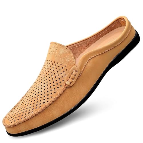 TAYGUM Herren-Loafer, runde Zehenpartie, einfarbig, atmungsaktiv, halbe Loafer, Schuhe, leicht, flexibel, widerstandsfähig, lässig, for Hineinschlüpfen(Color:Yellow Brown,Size:44 EU) von TAYGUM