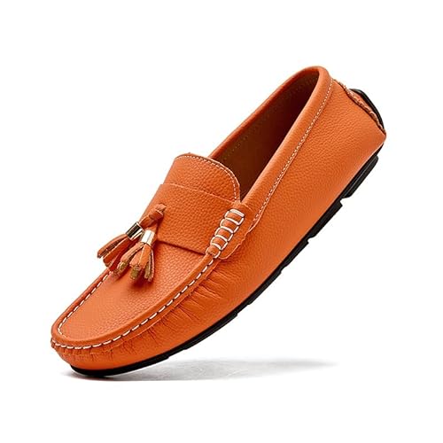 TAYGUM Herren-Loafer, runde Zehenpartie mit Quaste, Mokassins, Slipper for Fahren, rutschfest, flexibel, bequem, Outdoor-Mode, Slip-on (Color : Orange, Size : 42 EU) von TAYGUM