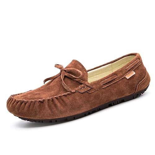 TAYGUM Herren-Loafer-Schuh, einfarbig, Wildleder, Vamp-Mokassins, Bootsschuhe, Flacher Absatz, leicht, bequem, modisch, Hochzeit, Slip-on (Color : Braun, Size : 43 EU) von TAYGUM